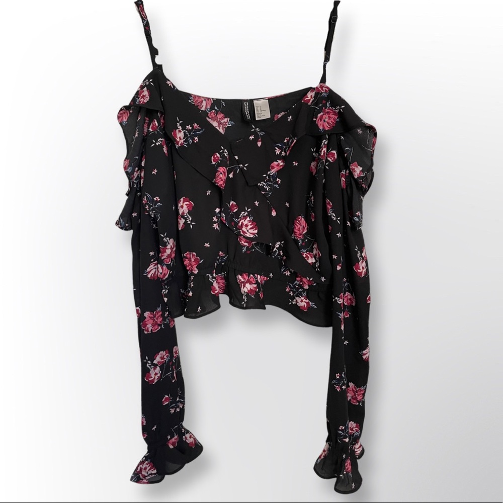 H&M floral cropped open shoulder blouse